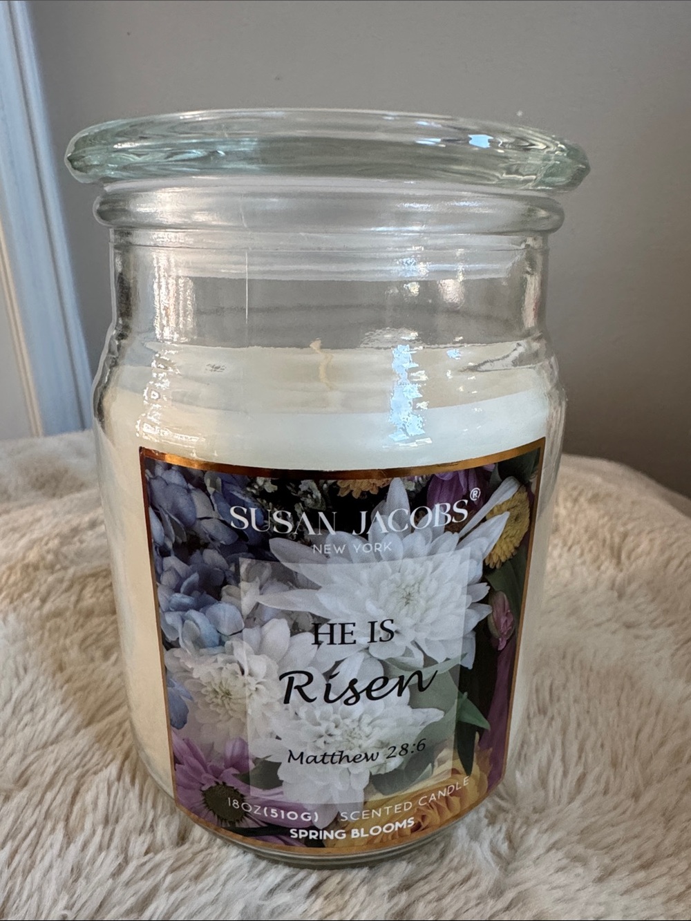Susan Jacobs White Spring Blooms Jar Candle - He Is Risen